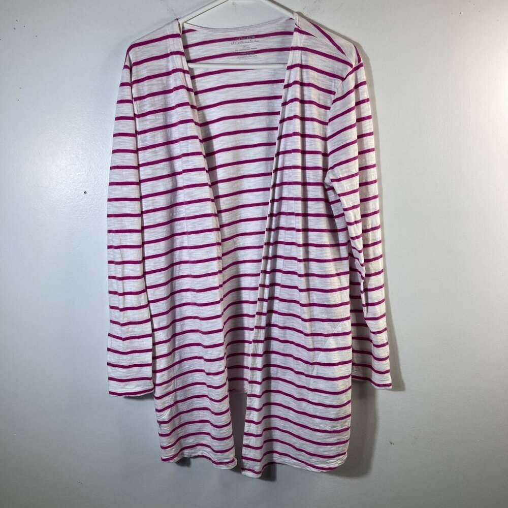 Womens Chicos The Ultimate Tee Striped Open Front Cardigan Pink White L‎